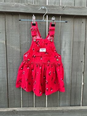 OshKosh B'gosh 100% cotton Red Floral Corduroy Overall Dress for Kids